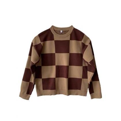 Retro Checkered Pullover Sweater