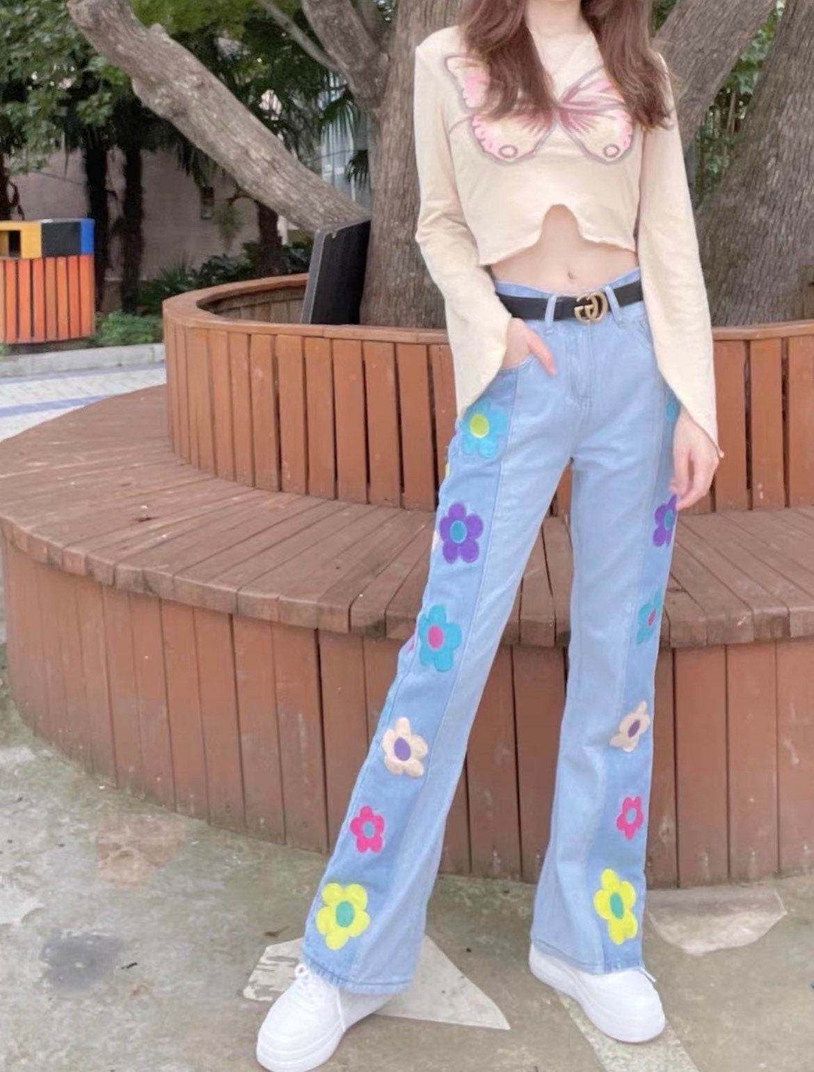 Hippie Flower Jeans on Luulla