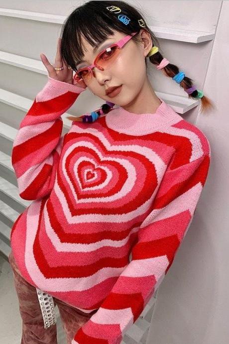 Y2K Pink Heart Sweater