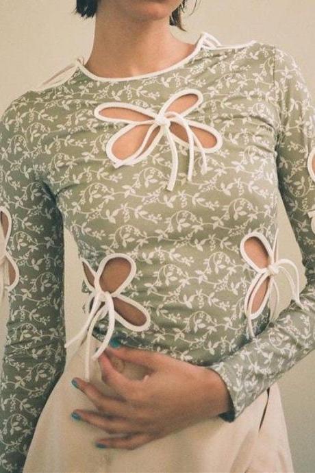 Floral Cutout Long Sleeve Shirt